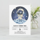 水色ロケット宇宙飛行士モダンボーイ誕生日 招待状 (スタンド正面)