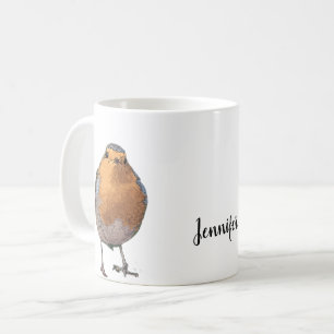 水色ロビモダンン鳥のモノグラム名 コーヒーマグカップ