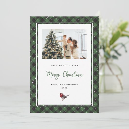 水色ロビングリーンプライド雪写真クリスマス シーズンカード (スタンド正面)