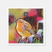 水色ロビンモノグラムの鳥 スタンダードカクテルナプキン (正面)