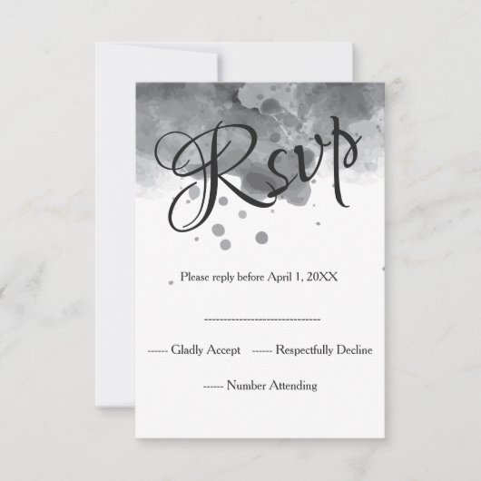 水色ロマンチックな黒の結婚式RSVP 出欠カード (正面)