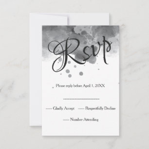 水色ロマンチックな黒の結婚式RSVP 出欠カード