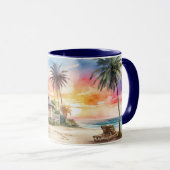 水色ロマンチックサンセットビーチとコテージマグ マグカップ (正面右)