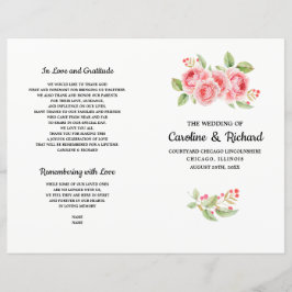 水色ロマンチックバラ折り畳み結婚式 プログラム