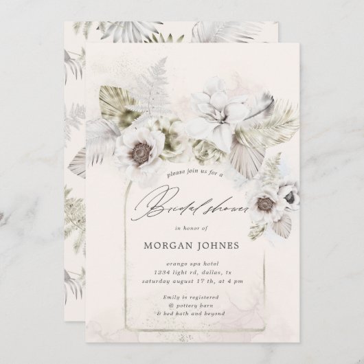 水色ロマンチックフローラブライダルシャワー招待状 招待状 (正面/裏面)