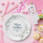 水色ロマンチックフローラ白結婚花 ペーパープレート (パーティー)