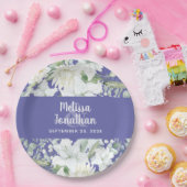 水色ロマンチックフローラ白結婚花 ペーパープレート (パーティー)