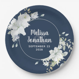 水色ロマンチックフローラ白結婚花 ペーパープレート