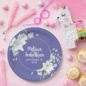 水色ロマンチックフローラ白結婚花 ペーパープレート (パーティー)