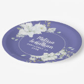 水色ロマンチックフローラ白結婚花 ペーパープレート (アングル)