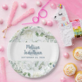 水色ロマンチックフローラ白結婚花 ペーパープレート (パーティー)