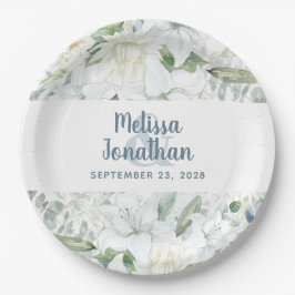水色ロマンチックフローラ白結婚花 ペーパープレート