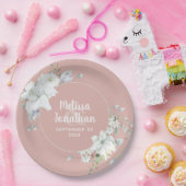 水色ロマンチックフローラ白結婚花 ペーパープレート (パーティー)