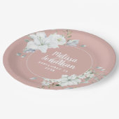水色ロマンチックフローラ白結婚花 ペーパープレート (アングル)