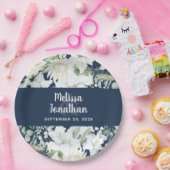 水色ロマンチックフローラ白結婚花 ペーパープレート (パーティー)