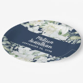 水色ロマンチックフローラ白結婚花 ペーパープレート (アングル)