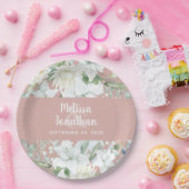 水色ロマンチックフローラ白結婚花 ペーパープレート (パーティー)