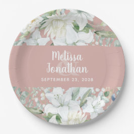 水色ロマンチックフローラ白結婚花 ペーパープレート