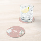 水色ロマンチックフローラ白結婚花 ラウンドペーパーコースター (インサイチュ)