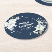 水色ロマンチックフローラ白結婚花 ラウンドペーパーコースター (アングル)