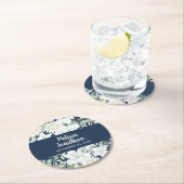 水色ロマンチックフローラ白結婚花 ラウンドペーパーコースター (インサイチュ)