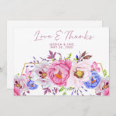 水色ロマンチックフローラ結婚のサンキューカード サンキューカード (正面/裏面)