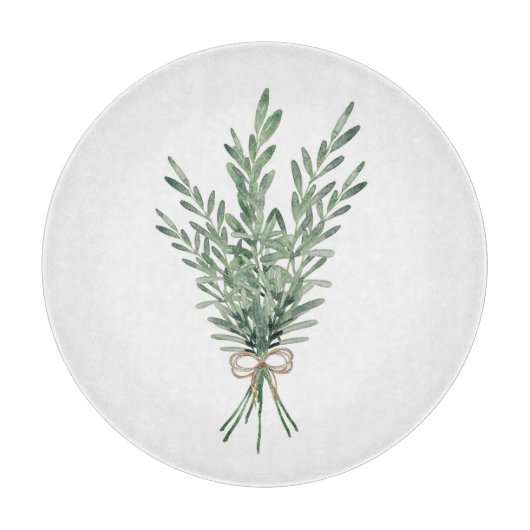 水色ローズマリーブーケとジュートボウ カッティングボード (正面)