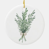 水色ローズマリーブーケとジュートボウ セラミックオーナメント (裏面)