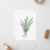 水色ローズマリーブーケとジュートボウ ノートカード (正面/裏面インサイチュ)