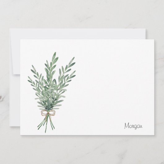 水色ローズマリーブーケとジュートボウ ノートカード (正面)