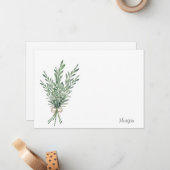 水色ローズマリーブーケとジュートボウ ノートカード (正面/裏面インサイチュ)