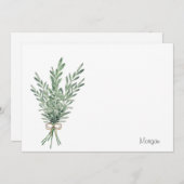 水色ローズマリーブーケとジュートボウ ノートカード (正面/裏面)