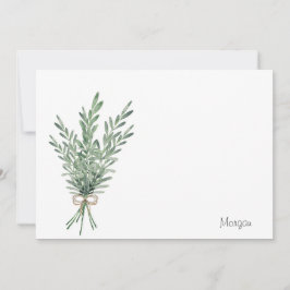 水色ローズマリーブーケとジュートボウ ノートカード