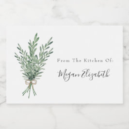 水色ローズマリーブーケとジュートボウ フードラベル