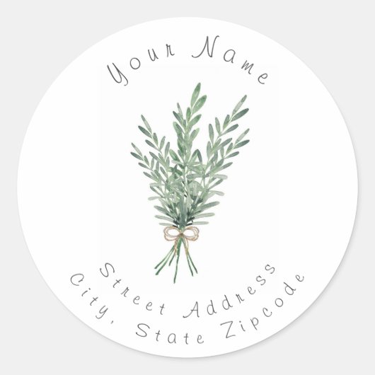 水色ローズマリーブーケとジュートボウ ラウンドシール (正面)