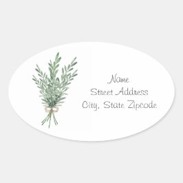 水色ローズマリーブーケとジュートボグラベル 楕円形シール