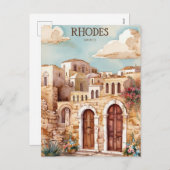 水色ロードスGreece旅行ポスターメディテラ シーズンポストカード (正面/裏面)