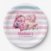 水色ローラブレード誕生日 パーソナライズされた ペーパープレート (正面)