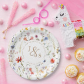 水色ワイルドフラワーのエレガントな結婚式 ペーパープレート (パーティー)