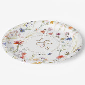 水色ワイルドフラワーのエレガントな結婚式 ペーパープレート (アングル)