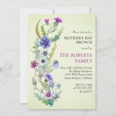 水色ワイルドフラワーグリーンマザーズデイブランチ 招待状 (正面)
