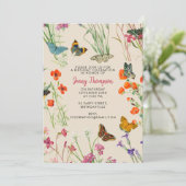 水色ワイルドフラワーズバタフライバースデーパーティー 招待状 (スタンド正面)