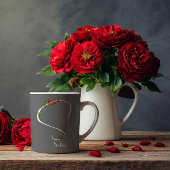 水色ワイルドフラワーモノグラム灰色コーヒーマグ コーヒーマグカップ