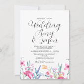 水色ワイルドフラワー消色グリーン結婚ズ 招待状 (正面)