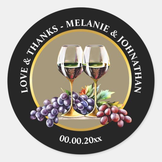 水色ワイングラス葡萄エレガントワイナリーつる植物 ラウンドシール (正面)