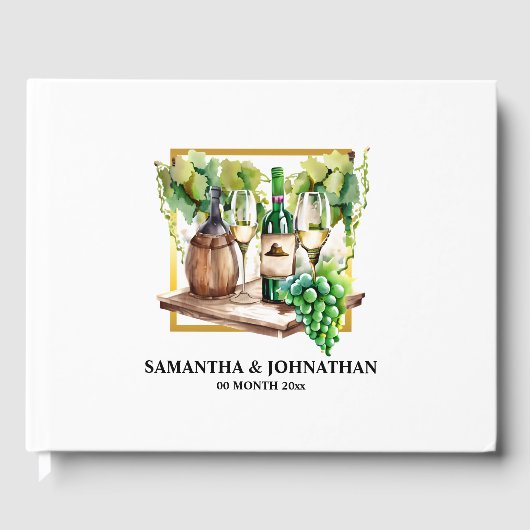 水色ワインボトルブドウ園ワイナリーグリーン金ゴールド ゲストブック (正面)