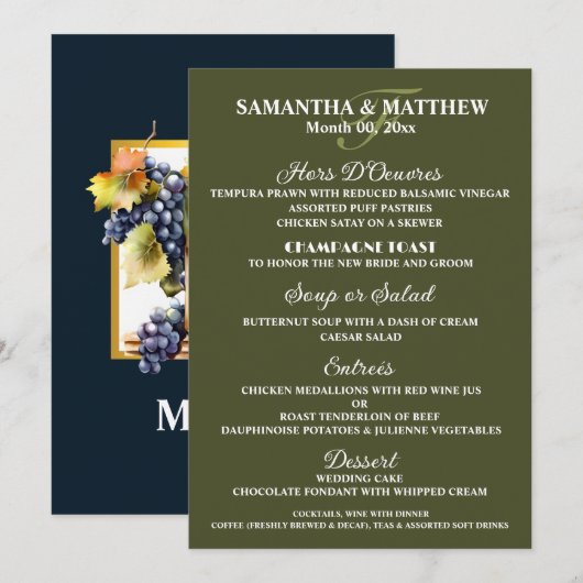 水色ワインボトルブドウ畑メニュー メニュー (正面/裏面)