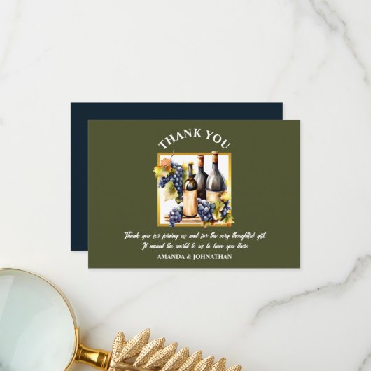 水色ワインボトルワインファームのブドウ感謝していヤード サンキューカード (正面/裏面インサイチュ)