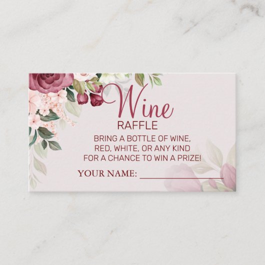 水色ワインラッフルチケットブライダルシャワーカード プレイスカード (正面)