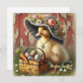 水色ヴィンテージイースターアヒルと卵 シーズンカード (正面/裏面)